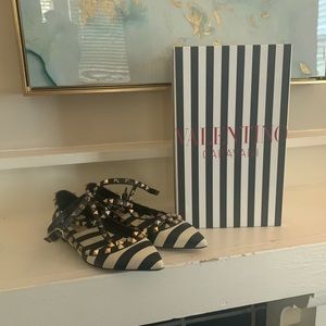 Valentino striped Rockstud flats